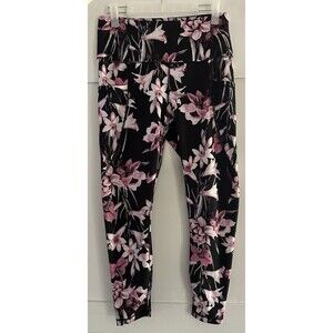 Yogalicious Activewear Leggings High Waist Side Pockets Black Floral Size M